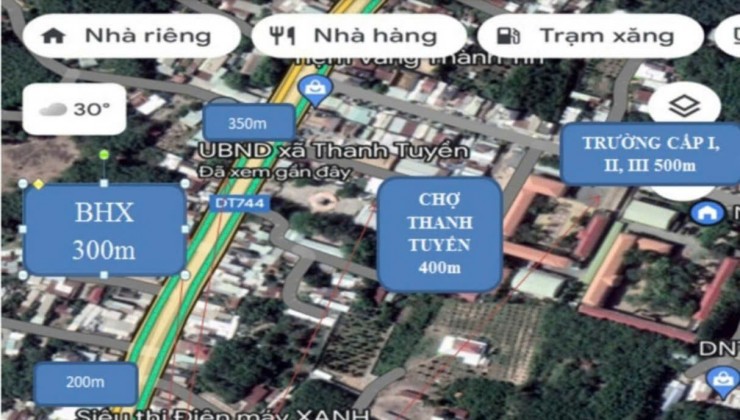 Bán đất thổ cư mặt tiền đường ĐT 744 , Ngang 5 mét x dài 32.12 mét, có 100m2 thổ cư xây dựng, ngay khu dân cư đông và rất nhiều tiện ích xung quanh.